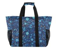 William Morris Style Blue Floral Pattern Utility Tote pieghevole impermeabile con manici grande borsa da spiaggia, william morris stile blu motivo floreale, 1 size, Moda
