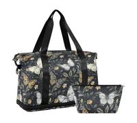 William Morris Style Butterflies Overnight Carry On Tote e Bagaglio con Tasca Bagnata Tracolla Regolabile Tote Bag per Viaggi di Lavoro Pieghevole per Uomo Donna