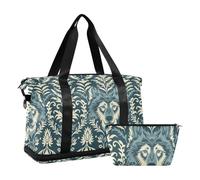 William Morris Style Design Wolf Teal Carry On Shoulder Weekend Tote con Tasca Bagnata Tracolla Regolabile Borsa da Viaggio Borsa da Palestra Multifunzionale per Uomo Donna