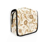 William Morris Style Fantasy Sand Floral Makeup Bag con gancio per appendere Essentials Cosmetic Travel Bag per donne con scomparti e maniglia