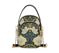 William Morris Style Flower Yellow Dark borse alla moda per le donne a tracolla con multi tasche borsa a mano per viaggiare
