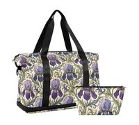 William Morris Style Iris Flowers Pattern Bagaglio Borsa da viaggio con tasca bagnata Cinghia regolabile Palestra Carry on Borsone da viaggio grande capacità per uomini donne