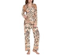 William Morris Style Steampunk Copper Warm Ladies Collared Sleep Set, William Morris Style Steampunk Rame, X-Large