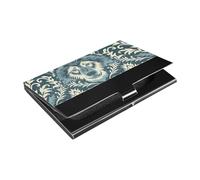 William Morris Style Wolf Teal Slim tasca porta biglietti da visita con pelle e acciaio inox piccolo porta carte per viaggi, casa o ufficio