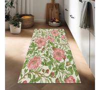 William Morris Tappeto Cucina 75 x 200 cm Passatoia Corridoio Tappeti, Pianta Rose Selvatiche Foglie Verdi Antiscivolo Lavabile Tappeto Camera da Letto Sala Ufficio Lungo Pelo Corto Morbido Tappeti