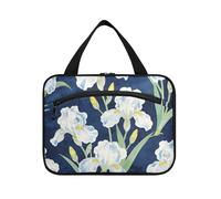 William Morris White Iris Flowers Hanging Cosmetic Bags per le donne con gancio, borsa per il trucco trapuntata carina designer per le donne viaggio crociere kit de viaje para Mujer, William Morris