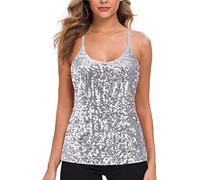 WILLIAMHUA Top con Paillettes Canottiera da Donna Canotta Luccicanti impreziosita Tank Top (M, d'Argento)