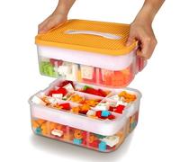 WillingHeart Contenitore per Lego Bricks Plastica con Coperchio Scatole Organizer Impilabili Contenitori Giochi Bambini 2 Livelli Trasparenti Porta Minuteria Mattoncini Grandi Storage Box