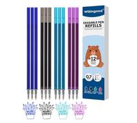 Willingood 12 mine di ricambio cancellabili [3 blu, 3 nero, 3 turchese, 3 violette] - Compatibile con Legami - Facile da cancellare - Punta della penna 0,7 mm, altezza 13 cm