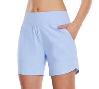 WILLIT Costume da bagno da donna, a vita alta, ad asciugatura rapida, UPF 50 + Tummy Control Beach Shorts 5" con tasche, Azzurro, XS