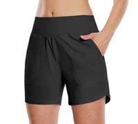 WILLIT Costume da bagno da donna, a vita alta, ad asciugatura rapida, UPF 50 + Tummy Control Beach Shorts 5" con tasche, Nero , M