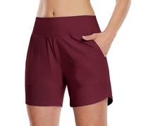 WILLIT Costume da bagno da donna, a vita alta, ad asciugatura rapida, UPF 50 + Tummy Control Beach Shorts 5" con tasche, rosso vivo, XS