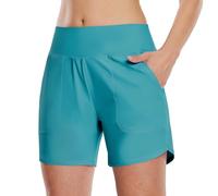 WILLIT Costume da bagno da donna, a vita alta, ad asciugatura rapida, UPF 50 + Tummy Control Beach Shorts 5" con tasche, atollo, S