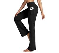 Willit Leggings da donna svasati pantaloni da yoga a vita alta Bootcut leggings per allenamento controllo della pancia con tasche 73,7 cm 78,7 cm, Nero , XL
