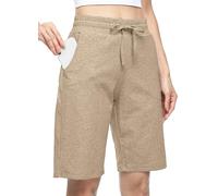 WILLIT Pantaloncini da donna in cotone, pantaloni lunghi da yoga, lunghezza al ginocchio, per allenamento estivo, 10", con tasche, fiocchi d'avena, L
