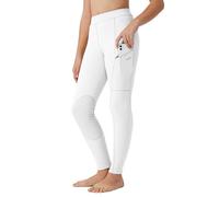 WILLIT Pantaloni da equitazione per bambini ragazze, leggings da equitazione con rinforzi al ginocchio, per giovani, per l'equitazione, pantaloni estivi traspiranti ed elastici con tasche, bianco, XL