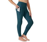 WILLIT Pantaloni da equitazione per bambini ragazze, leggings da equitazione con rinforzi al ginocchio, per giovani, per equitazione, pantaloni estivi traspiranti ed elastici con tasche, Blu pavone