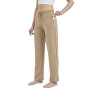 WILLIT Pantaloni da jogging da donna in cotone, lunghi per il tempo libero, pantaloni da yoga, gamba dritta, sport, lounge con coulisse e tasche, fiocchi d'avena, L