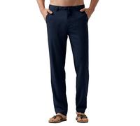 WILLIT Pantaloni lunghi da uomo, in cotone, leggeri, estivi, per il tempo libero, con tasche, coulisse, per vacanze, yoga, spiaggia, tutti i giorni, Blu mare, 35W