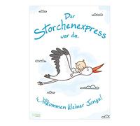 Willkommen Baby - Junge (poster DIN A2). Il placca di benvenuto con cicogna dopo la nascita di un bambino/figlio. Benvenuti a casa Mama e Kind.