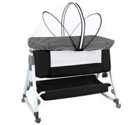Willonin Letto Cododo Bambino 2 in 1, Culla Neonato, Culla con Materasso e Zanzariera, Piedi triangolari Robusti, Regolabile in Altezza su 6 posizioni, 80 x 40 x 100-116 cm, Nero