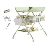 Willonin Tavolo per pannolini mobile, cassettiera per pannolini pieghevole con cesto portaoggetti, fasciatoio per neonati e piccoli oggetti, 5 altezze regolabili H62-90 cm, verde