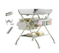 Willonin Tavolo per pannolini mobile, cassettiera per pannolini pieghevole con cesto portaoggetti, fasciatoio per neonati e piccoli oggetti, 5 altezze regolabili H62-90 cm, grigio