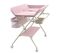 Willonin Tavolo per pannolini mobile, cassettiera per pannolini pieghevole con cesto portaoggetti, fasciatoio per neonati e piccoli oggetti, 5 altezze regolabili H62-90 cm, rosa