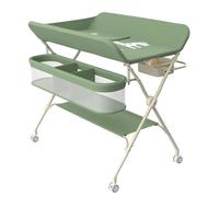 Willonin Tavolo per pannolini mobile, cassettiera per pannolini pieghevole con cesto portaoggetti, fasciatoio per neonati e piccoli oggetti, 5 altezze regolabili H62-90 cm, verde