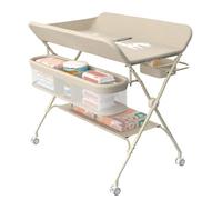 Willonin Tavolo per pannolini mobile, cassettiera per pannolini pieghevole con cesto portaoggetti, tavolo per pannolini per neonati e piccoli oggetti, 5 altezze regolabili H62-90 cm, bianco latte