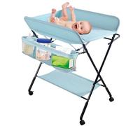 Willonin Tavolo per pannolini pieghevole e portatile, tavolo per allattamento, cura dei pannolini, cura del bambino, mobile, motivo giraffa, 80 x 66 x 98 cm, blu cielo