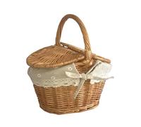 Willow Basket | Handmade Woven Rattan Picnic Basket | Wicker Baskets With Removable Cloth Lining, Picnic Hamper For Outdoor Camping Party With Handle