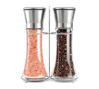 Willow & Everett Sale e pepe con corrispondenti Stand - sale e pepe smerigliatrici - Spice Grinder con grossolanità regolabile - spazzolato in acciaio inox sale e macina pepe coppia
