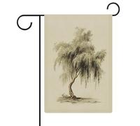 Willow Tree Acquerello Bandiera Giardino Stagionale Vacanze Stagionali Iuta Doppio Lato Casa Cortile Bandiere Esterne 32X47 CM