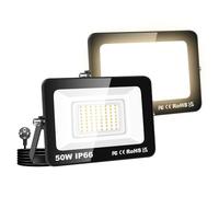 Willpower 2PCS Faretto LED Esterno 50W 5000LM, Faro LED con Spina Proiettore LED 3000K Bianco Caldo IP66 Luce di Sicurezza a LED Illuminazione per Garage Giardino Cortile Patio Piazza Officina