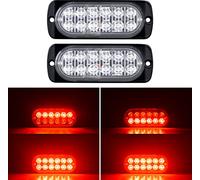 Willpower 2pz Ultra Sottile Luce Stroboscopica di Emergenza 12LED Rosso Pericolo Lampeggiante Luci 12V 24V 18 Modalità Spia Luminosa IP67 Luci di Recupero per Camion Rimorchi Auto Camper Fuoristrada
