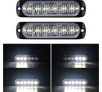 Willpower 2pz Ultra Sottile Luce Stroboscopica di Emergenza 6LED Bianco Pericolo Lampeggiante Luci 12V 24V 18 Modalità Spia Luminosa IP67 Luci di Recupero per Camion Rimorchi Auto Camper Fuoristrada