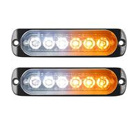 Willpower 2pz Ultra Sottile Luce Stroboscopica di Emergenza 6LED Giallo Bianco Pericolo Lampeggiante Luci 12V 24V 18 Modalità Spia Luminosa IP67 Luci di Recupero per Camion Rimorchi Auto Camper