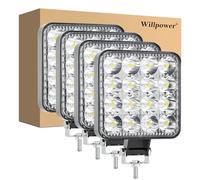 Willpower 4Pcs fari led fuoristrada Piazza, 3,3 pollici 48W fari led auto, Impermeabile faretti led 12v per Auto Moto Trattore Camion Escavatore SUV ATV Barca
