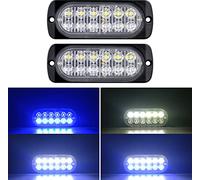 Willpower Barra LED Strobo 12LED Blu Bianco Lampeggiante Per Auto 12V 24V | 2pz Lampada di Emergenza Luci, 18 Modalità, per 4x4 Trattore Camion Rimorchi Barca Fuoristrada, Sicuro Faretti Fendinebbia