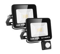 Willpower Faro LED Esterno 10W Faretti LED con Sensore di Movimento 3500K | 2PCS Proiettore LED 1,000lm, Bianco Caldo, Impermeabilità IP66, Luce di Sicurezza per Giardino Garage Cortile Patio Terrazza