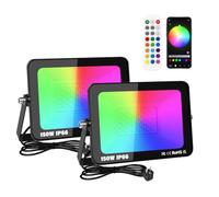 Willpower Faro LED RGB 150W Telecomando e App Faretti LED Esterno Spina | 2PCS Proiettori 15,000lm, Telo Cambio Colore, Dimmerabile, con Memoria Timer, Modalità DIY, Luce per Giardino Palco Partito