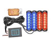 Willpower Luci lampeggianti di emergenza di sicurezza, colore rosso e blu, 12 V 24 V, 4 x 6 LED, telecomando stroboscopico, luce di avvertimento di pericolo, faro di guasto, barra luminosa a led per