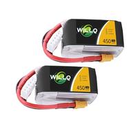 WILLQ Pacco Batteria LiPo da 7,4 V, 11,1 V, 14,8 V, 450 mAh, 75 C/95 C, con connettore XT30, per Drone RC FPV di Piccole Dimensioni, Batteria al Litio Ricaricabile,450mah 75c 14.8v xt30