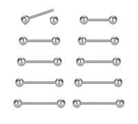 WillTen 10 barrette per lingua, barrette per capezzoli, lingua, 14 g, in acciaio chirurgico, per capezzoli, gioielli per lingua, gioielli per donne, argento e oro, Metallo Acciaio inossidabile