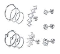 WillTen 11PCS 16G Orecchini Piercing Orecchio Argento, 316L in Acciaio Inox Orecchini Set Tragus Stud Helix Orecchino Rook Nose Piercing Gioielli