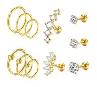 WillTen 11PCS 16G Orecchini Piercing Orecchio Oro, 316L in Acciaio Inox Orecchini Set Tragus Stud Helix Orecchino Rook Nose Piercing Gioielli