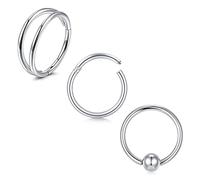 WillTen 20G 10MM Silver Nose Ring Hoop Clicker Hinged Segment Ring 316L Stainless Steel Nose Piercing Clicker Conch Helix Tragus Lobe Earring