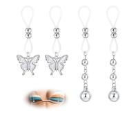 WillTen 3 paia di piercing finto per capezzoli con cuore rosa farfalla, gioielli regolabili senza clip per piercing su anelli per capezzoli, accessori per il body, Plastica