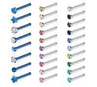 WillTen 30 Pezzi Borchie per Naso Dritte Argento, 20G Anello per Naso Borchia Dritta o a Forma di L in Acciaio Inossidabile Chirurgico Piccole Borchie per Naso Pin, Piccoli Gioielli per Piercing al
